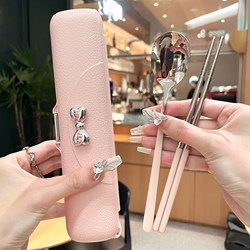 【High-Quality Tableware for Girls】Chopsticks and Spoon Set, Portable Tableware for Students to Bring Meals, Single Person Use with Storage Box