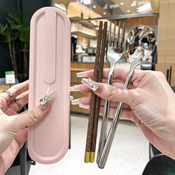 [Owner's Personal Tableware] Portable Chopsticks and Spoon Set, Three-Piece Set for Students and Office Workers, for Individual Use and Takeout