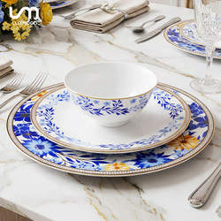 Luxmood New Home Tableware Set Chinese-Style Ceramic Bone China Dinnerware Set Bowls and Plates for Housewarming
