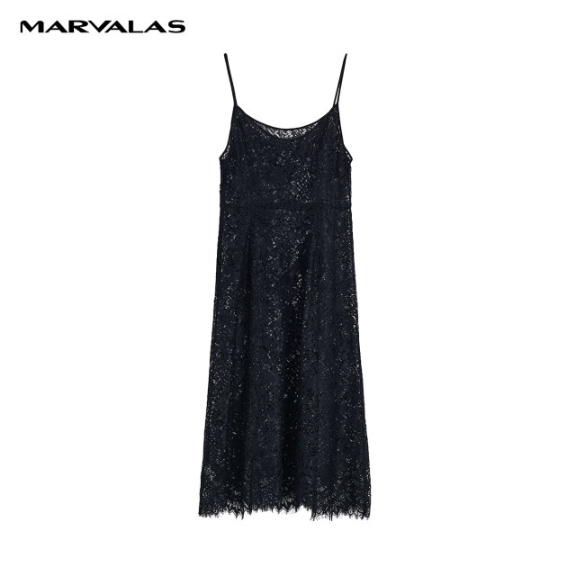 
Mandesey suspender lace dress for women 2025 summer new design French small black lace dress stacked