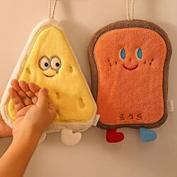 Cute Hanging Hand Towel, Thickened Quick-Dry Hand Cloth, Bathroom Kitchen Absorbent Towel, Face Towel, Handkerchief, Cartoon Cleaning Cloth