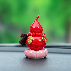 Jingdezhen Ceramic Peace Gourd Rotating Ornament for Car Interior, Exquisite and Auspicious Decorative Accessory, Gift for Friends and Besties