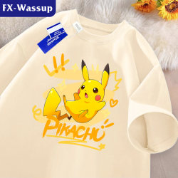 Wassup Co-Branded Cartoon Pikachu Short-Sleeved T-Shirt 2026 Summer New Trendy Loose Top for Boys and Girls
