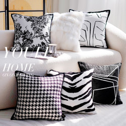 French Forest Pattern ins Style Throw Pillow Cover Retro Checkerboard Pillowcase Black Cushion American Sofa Cushion Black and White