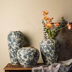 Jingdezhen Ceramic Vase, Blue and White Porcelain Ornament, Living Room Flower Arrangement, Hydroponic Flower Pot, Light Luxury Chinese Retro Dried Flower Clay Pot