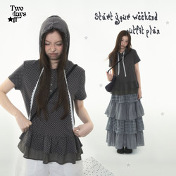 Twodaysoff Korean Style Double-Layer Ruffle Hoodie Polka Dot Short-Sleeve Drawstring Hooded Top for Women Summer