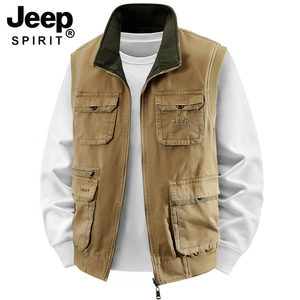 
JEEP Jeep Men's Pure Cotton Reversible Vest 2025 Spring and Autumn New Multi-Pocket Workwear Vest Photography Vest