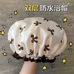 Double-Layer Shower Cap for Women, Waterproof for Bathing, Household Kitchen Anti-Oil Smoke Head Cover, Girls' Hair Drying Mask, Special Shower Cap, New Model