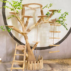 Cat Climbing Frame for Home Use, Made of Solid Wood, Sturdy and Durable, Large Cat Climbing Tree, Complete Set of Cat Frame Accessories, Non-Stick Fur, DIY Cat Climbing Frame