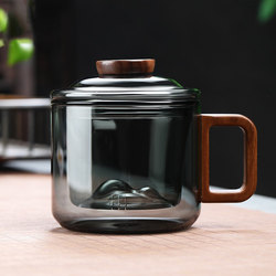 Office Glass Tea Cup, Transparent Black Cup, Coffee Cup, Tea and Water Separation, Office-Specific High Borosilicate Heat-Resistant Water Cup