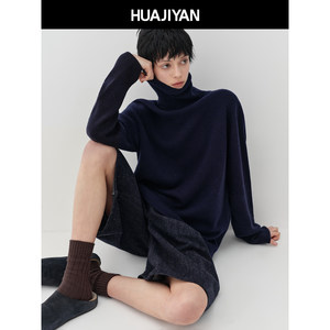 
Hua Jiyan [Klein] 100 sheep wool knitted seamless one-piece loose turtleneck pullover sweater