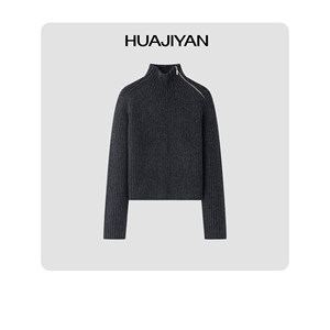 
Hua Jiyan [Romani] 100 Merino fine wool diagonal neck half turtleneck loose sweater for women in autumn and winter
