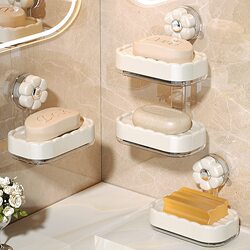 Suction cup soap box wall-mounted punch-free household double-layer drain bathroom wall shelf high-end soap box