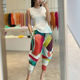 Design-sensual pleated printed casual pants for women in 2025 summer loose large size slimming eight or nine-point trousers Harem pants