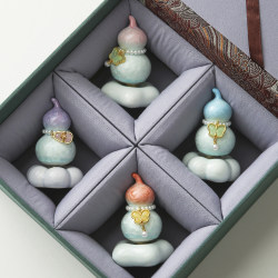 New Chinese Style National Trend Jingdezhen Internet-Famous Ceramic Spinning Gourd Desktop Decoration Ornament Gift Box Set