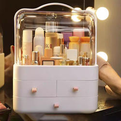 Cosmetics Storage Box Dormitory Desktop Dust-Proof Organizer Box Dressing Table Skin Care Product Storage Rack Makeup Box with Lid