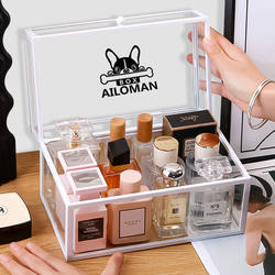 Internet Celebrity Perfume Storage Box, Glass Dust-Proof Lipstick Desktop Organizer, Large Capacity Cosmetics and Skincare Products for Dressing Table