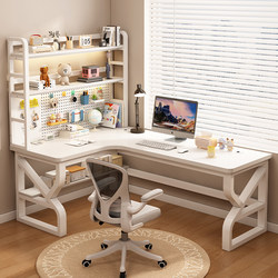 Solid Wood Corner Desk with Integrated Bookshelf, Wall-Mounted, Suitable for Student Bedrooms, Home Corner Perforated Board Computer Desk, Workbench