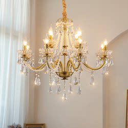 French Light Luxury Crystal Living Room Chandelier, Antique Style Pearl Lamp, American Retro Villa Dining Room Bedroom Atmosphere Lighting Fixtures