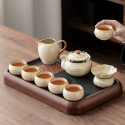 Jingdezhen official store Ink Painting Young People Ru Kiln Tea Set Home Use Light Luxury High-End Ceramic Teapot and Teacups