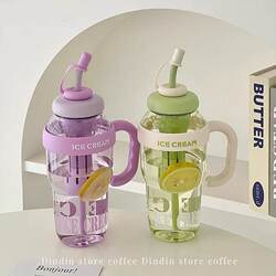 Trendy Water Bottle with Tea Infuser and Straw, 1300ml Large Capacity, Giant Ice Cup, Portable and Shatterproof for Students