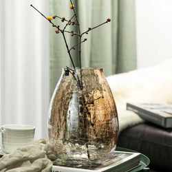 Extra-Large Light Luxury Glazed Ice Flower Glass Vase, Transparent Flower Vessel, American-Style Home Decoration Flower Arrangement Vase Ornament