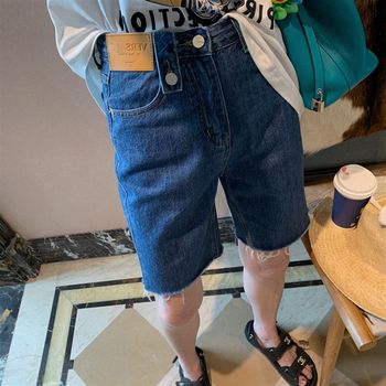
Plus size women's fat girl mm blue raw edge denim shorts summer loose slimming casual pants 200Jin [Jin equals 0.5kg]