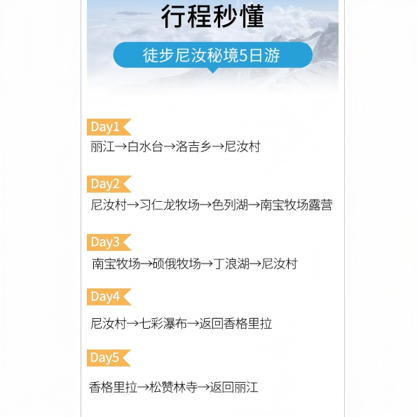 【2-8人尼汝秘境徒步】丽江香格里拉5日白水台+南宝牧场+松赞林寺