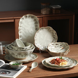 Japanese-Style Rustic Pottery Bowl for Home Use 2025 New Model Bowl and Plate Ceramic Tableware Bowl and Plate with a High-End Vintage Feel Shallow Plate Noodle Bowl