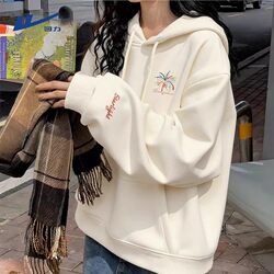 Pull-Back Milk-White Hooded Sweatshirt for Women, 2026 New Spring Stylish Jacket for Female Middle School Students, Spring Outfit Top