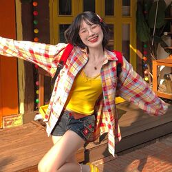 Plaid Shirt for Women 2026 New Spring and Autumn Dopamine Style Loose Long-Sleeved Shirt Embroidered Top Jacket