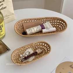 Handmade Bamboo Oval Storage Basket for Home Living Room Coffee Table Snacks Fruit Plate Creative Bamboo Storage Basket