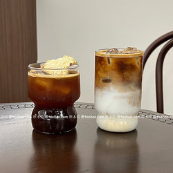 Japanese-Style ins Chubby Iced Americano Coffee Cup, Milk Latte Glass Cup, High-End Layered Whiskey Glass Cup