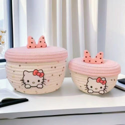 Desktop storage basket cute KT cotton woven with lid
