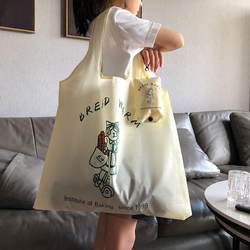 Cartoon Supermarket Foldable Large-Capacity Shopping Bag, Eco-Friendly, Foldable, Portable Grocery Storage Bag, Tote Bag