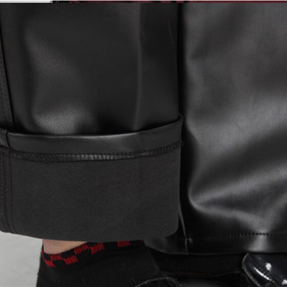 Autumn and winter middle -aged men's PU leather pants motorcycle pants men's leather pants men's windproof straight tube increase code plus velvet car leather pants casual
