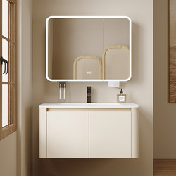 Cream-Style Bathroom Cabinet Combination with Washbasin, Space Aluminum Bathroom Cabinet, Washstand with Integrated Ceramic Basin