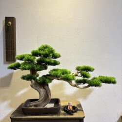 Chinese-Style Zen-Inspired Soft Decoration with Simulated Welcoming Pine Bonsai for Indoor Living Room, Cliff Cypress Pine, Entryway Greenery, Artificial Tree, and Decorative Tree