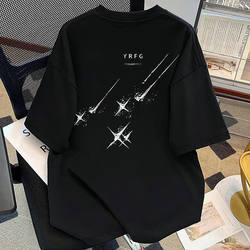 Trendy ins Style Romantic Meteor Print Pure Cotton Short-Sleeve T-Shirt for Men and Women, Summer Niche Couple Loose Versatile Half-Sleeve