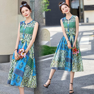 
Women's clothing/lass boutique dress 2025 summer short-sleeved/mid-sleeved mid-length skirt lycel fiber (