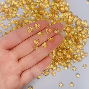 Gold and silver hollow flower support color-keeping flower hat bead support bead piece bracelet DIY jewelry bracelet piece loose bead accessories
