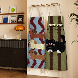Retro Cartoon Hand-Wiping Apron, Waterproof and Oil-Proof, Kitchen Household High-End Style, Young Style, Women's Cooking Apron and Smock