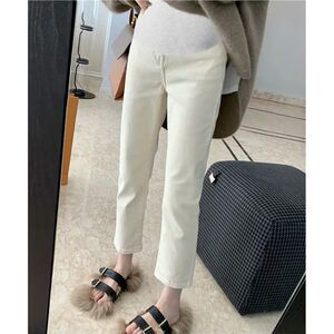Pregnant women's jeans for summer and spring/autumn wear, cigarette tube pants for outdoor wear, autumn clothes, belly hugging cropped pants, women's short straight leg pants, leggings