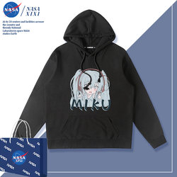 Nasa Hatsune Miku Collaboration Hoodie for Men, Autumn and Winter Style, Miku-Chan Cartoon Anime Clothing, Fleece-Lined Jacket