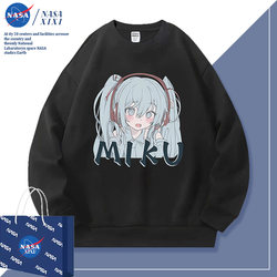 Nasa Hatsune Miku Collaboration Sweatshirt for Men, Round Neck, Autumn and Winter Style, Miku-Chan Cartoon Anime Clothing, Fleece-Lined Jacket