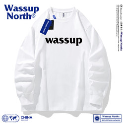 Wassup North Trendy Brand Heavyweight Pure Cotton Long-Sleeve T-Shirt for Men and Women, Casual Loose Fit Inner Wear Sweatshirt