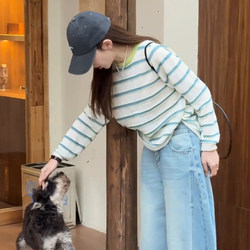 Casual Striped Long-Sleeve T-Shirt for Women 2026 New Style, Very Attractive Color-Blocking Loose Sun-Protection Cover-Up, Slimming Thin Air-Conditioning Shirt