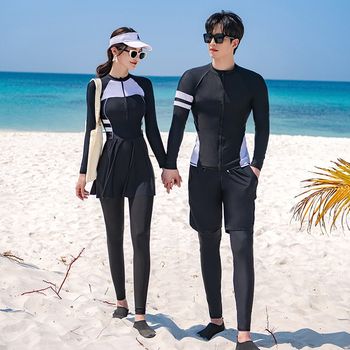Full-body swimsuit for men and women, long-sleeved trousers, conservative sun protection split skirt, boxer-angle student hot spring diving