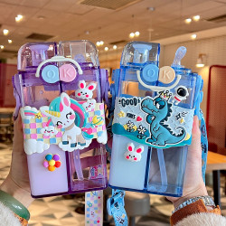 Separated Double Drinking Cups, Children's Water Cups, Cute High-Temperature-Resistant Straw Cups, Water Bottles for Kindergarten and Primary School Students When Going Out