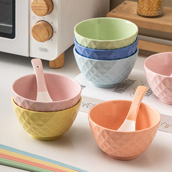 High-Quality Ceramic Bowls with Raised Edges, Thickened and Anti-Scalding, Available in Various Colors for Individual Use